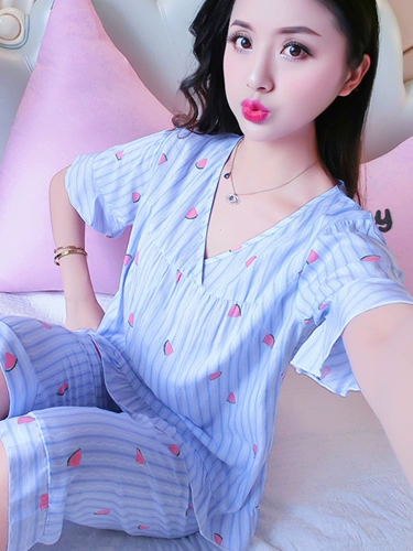 Тонкая пижама, комплект, короткий рукав, в корейском стиле, большой размер