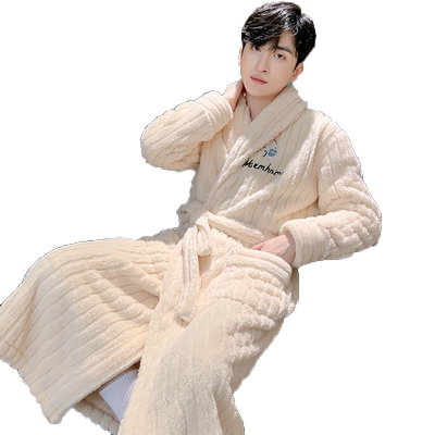 秋冬季法兰绒睡袍男士