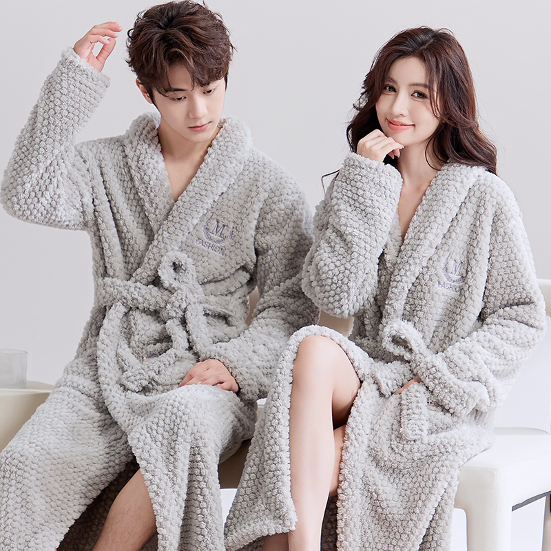 好得西珊瑚绒情侣长款加厚睡袍