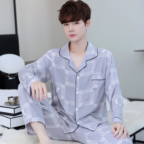 开衫长袖男棉绸睡衣夏季套装粘纤