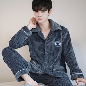 新款珊瑚绒睡衣男士秋冬款加厚套装加绒法兰绒男款冬季家居服大码
