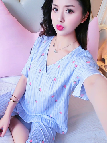 Тонкая пижама, комплект, короткий рукав, в корейском стиле, большой размер