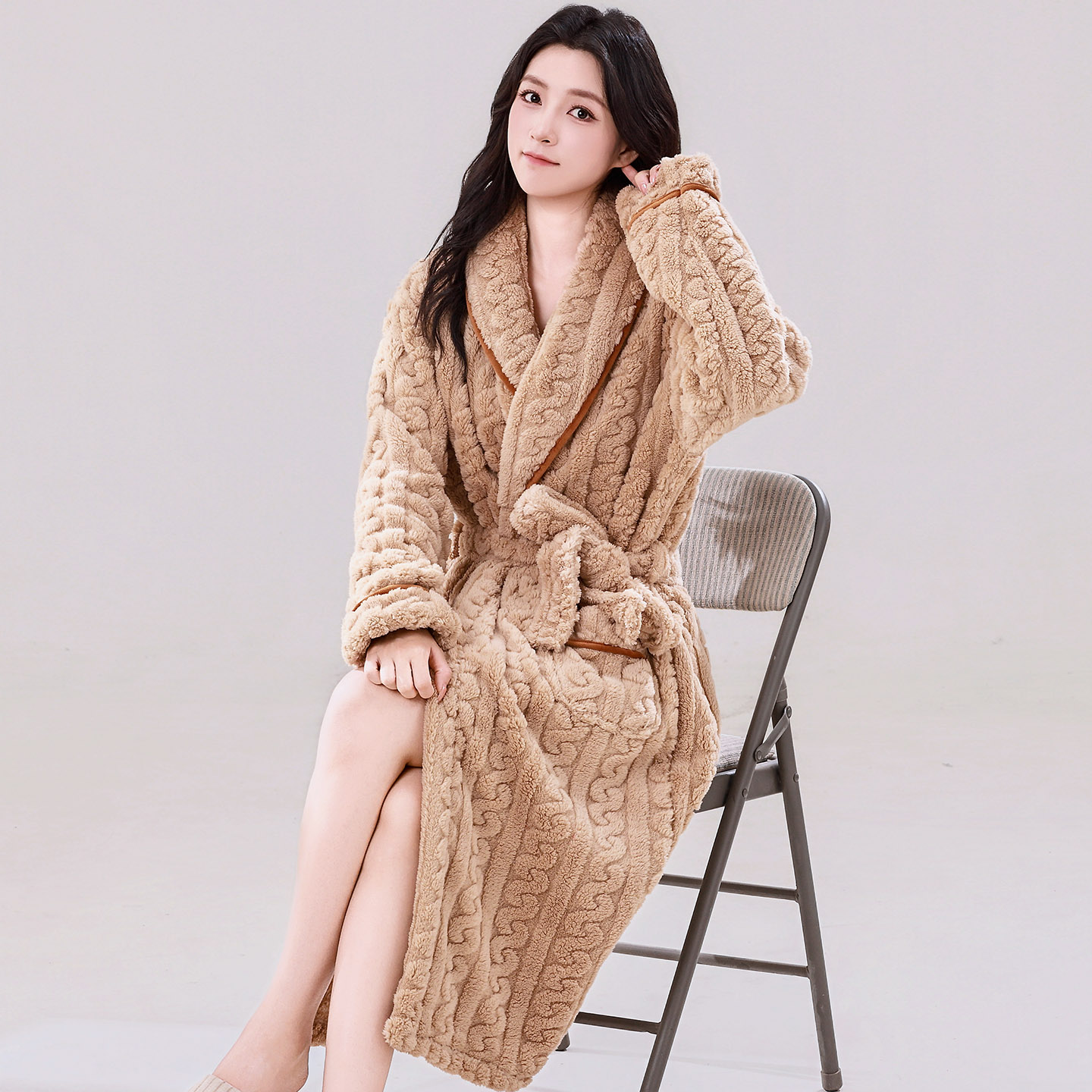 长毛绒睡袍女秋冬季加厚保暖宽松