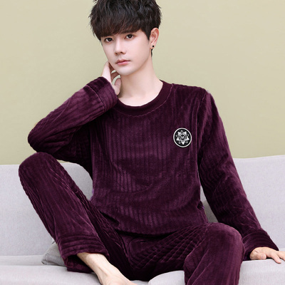 套头睡衣男法兰绒秋冬季保暖