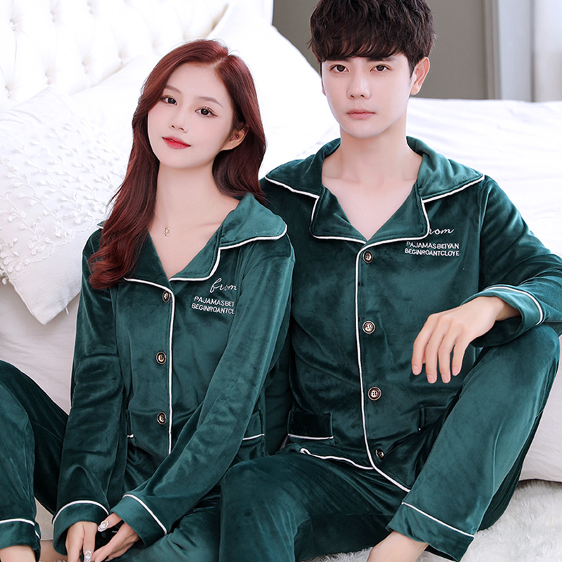秋冬季海岛绒情侣睡衣女士