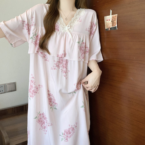 睡裙女人造棉绸防凸点春秋夏睡衣