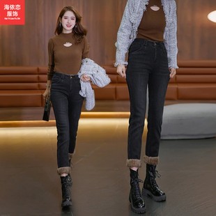 加绒保暖小脚裤 牛仔裤 高腰显瘦厚款 百搭长裤 女 弹力修身 2025冬季
