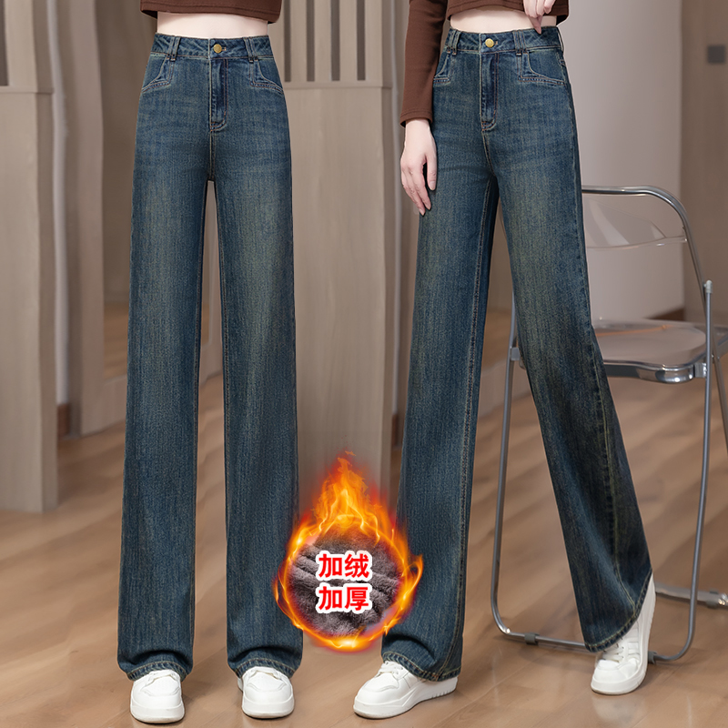加绒加厚宽松牛仔裤女2025秋冬
