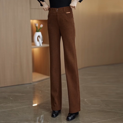 咖色高腰灯芯绒筒喇裤女