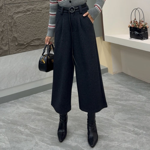 小个子毛呢阔腿西装裤女秋冬季