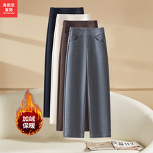 加绒灰色窄版休闲阔腿裤女春秋冬2025高腰小个宽松显瘦垂感直筒裤