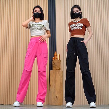 美式工装裤女夏季薄款2026新款高腰宽松透气速干运动休闲阔腿裤子