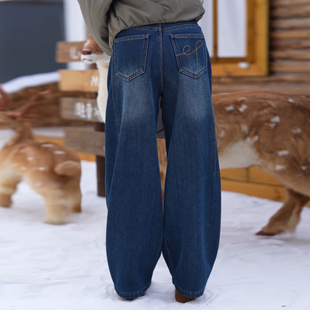 复古宽松显瘦阔腿香蕉裤 巨好看 新款 女春秋季 口袋刺绣弯刀牛仔裤