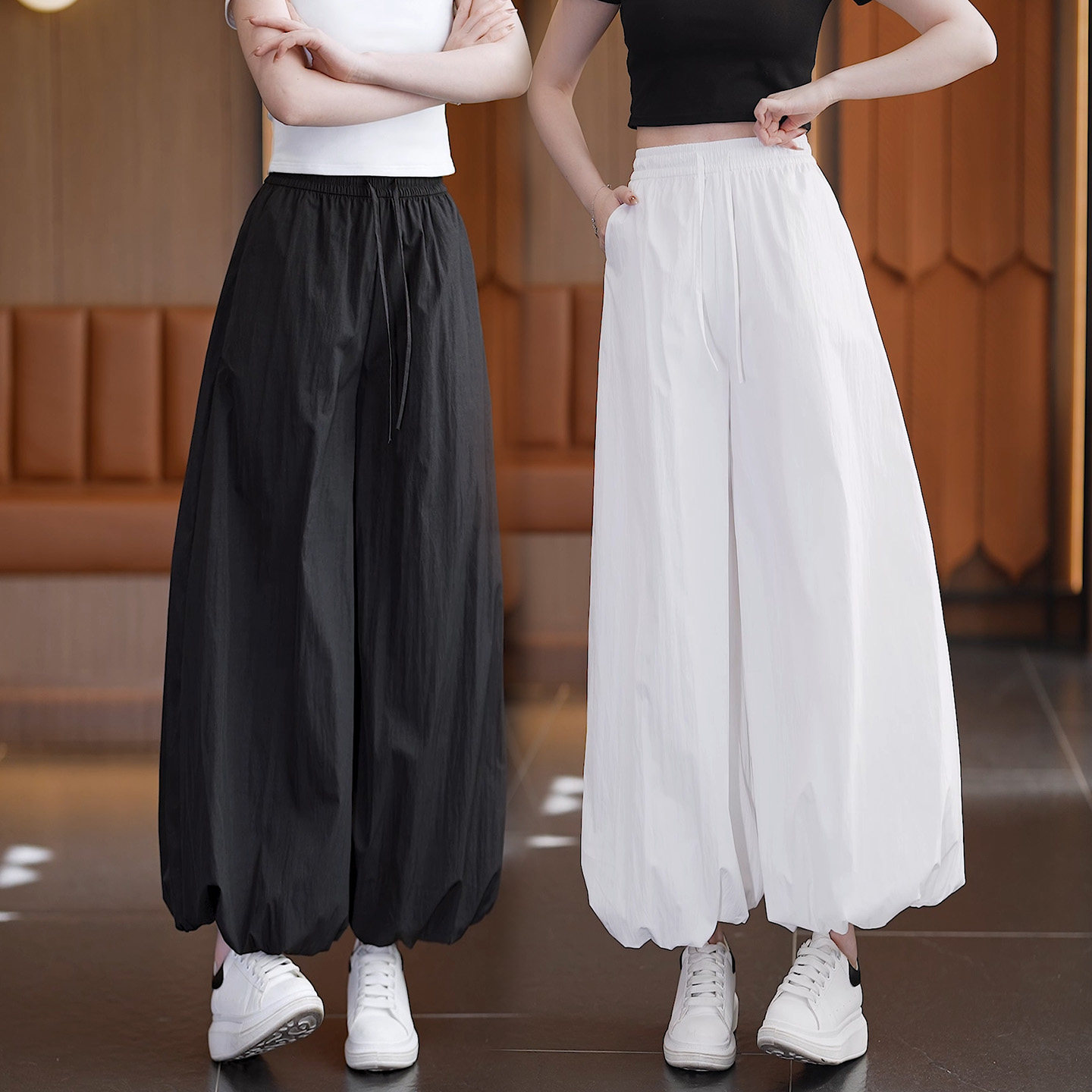 慵懒风花苞裙裤女夏季2026新款白色休闲高腰小个子宽松灯笼阔腿裤