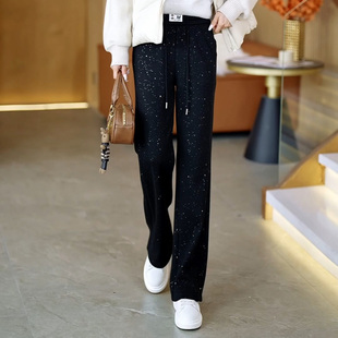星空闪闪窄版阔腿裤女2026初春季新款高腰显瘦直筒裤加绒休闲裤子