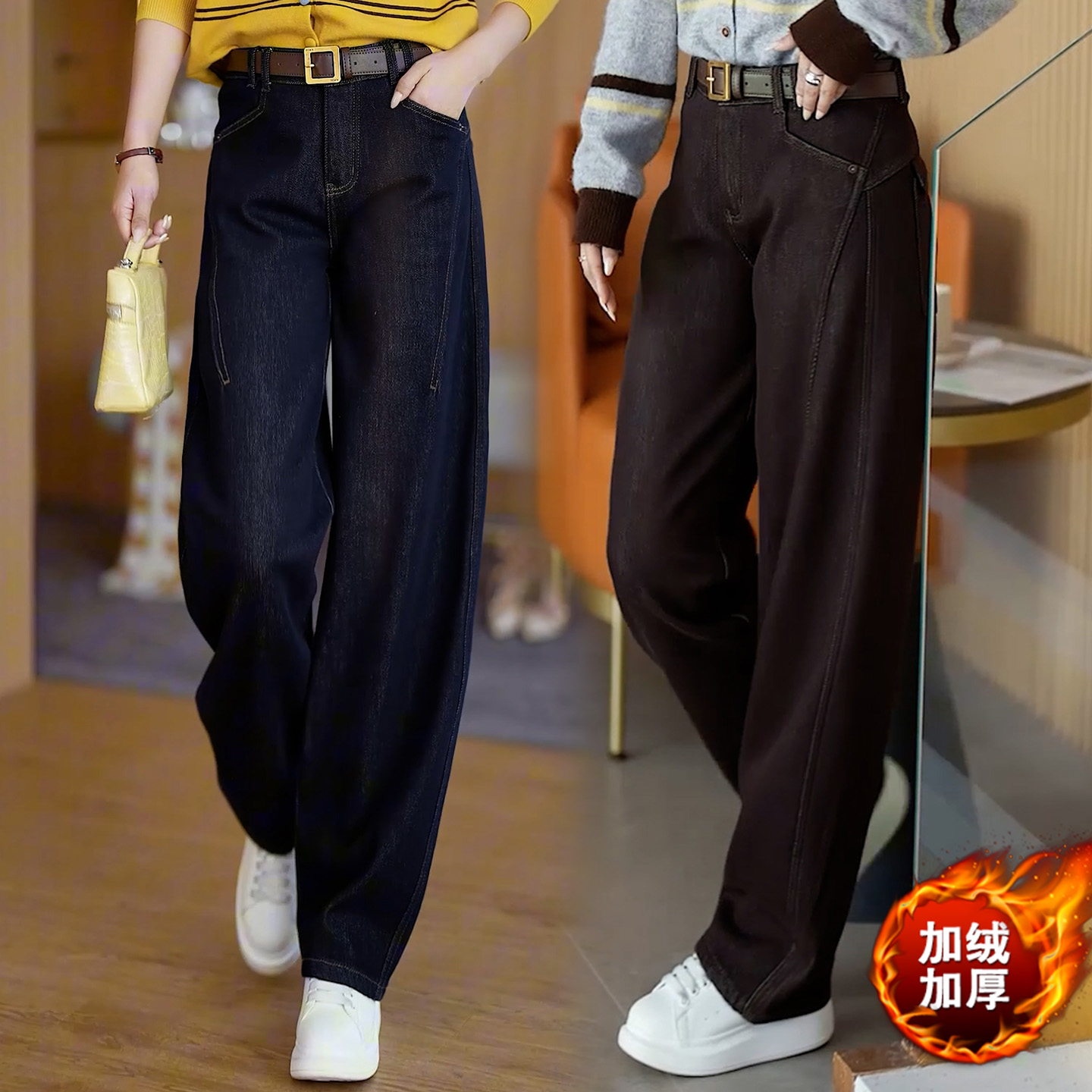 复古美式弯刀牛仔裤女