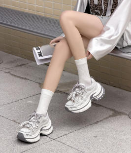 网面透气小个子7cm增高休舒服高品 夏季 真皮厚底老爹鞋 女2026新款