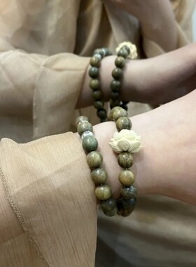 天然老料绿檀手串复古女绿檀木菩提手串双圈情侣款文玩佛珠念珠男