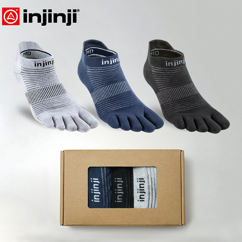 Injinji跑步五指袜三对礼盒装男短筒常规厚度马拉松运动COOLMAX袜