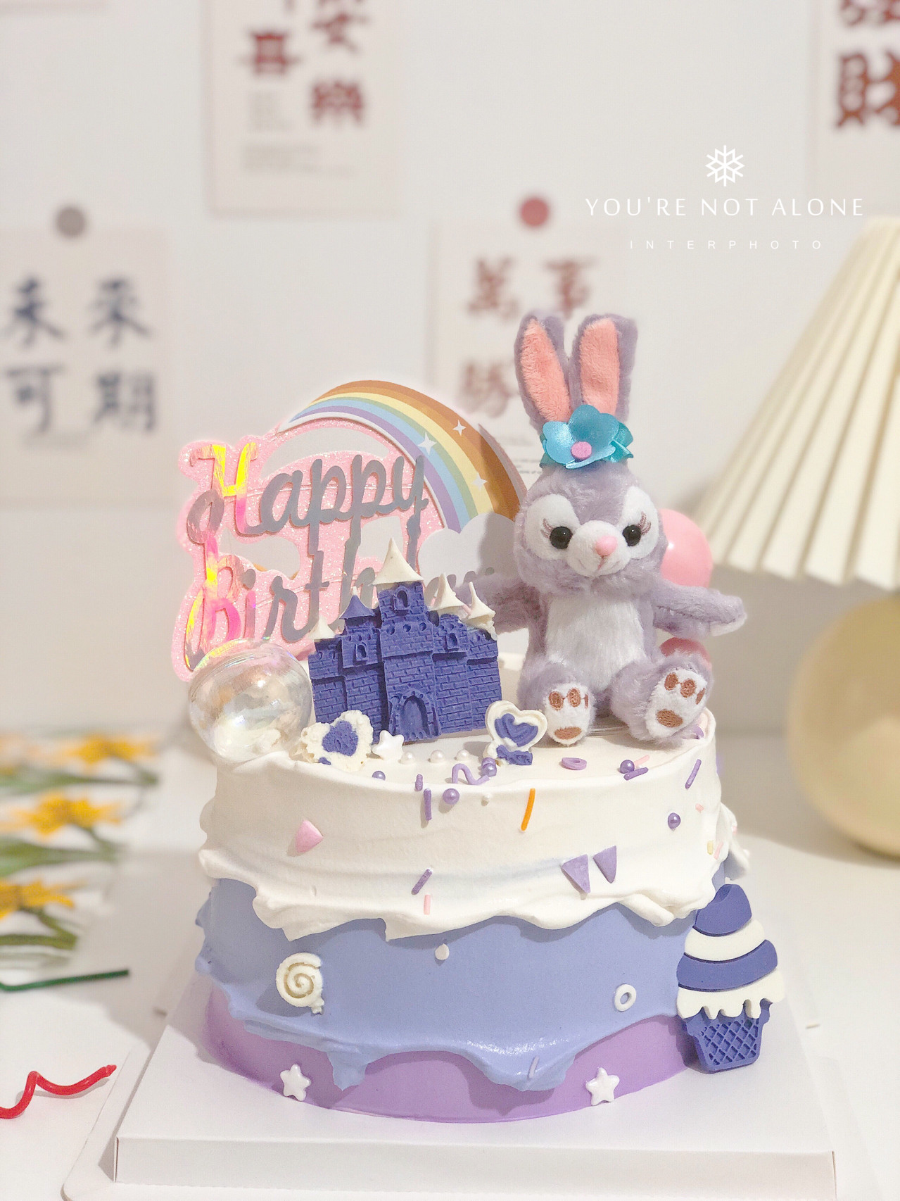 紫色兔子蛋糕装饰史黛拉兔子紫色毛绒公仔玩具小仙女生日摆件星带