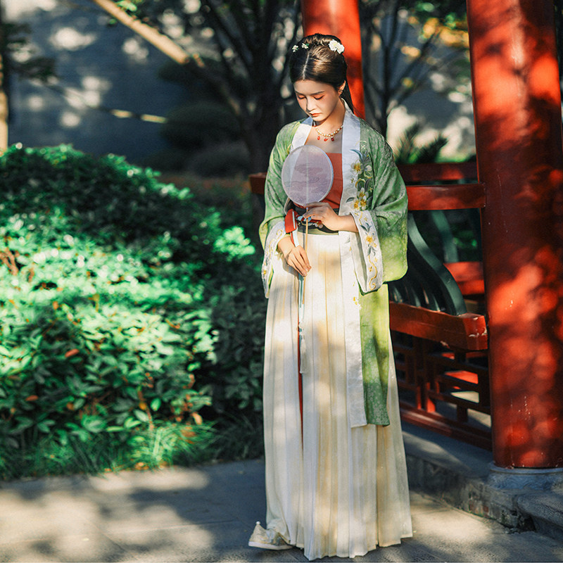 麦叙茶靡 原创正品汉服女宋制长褙子绣花对襟长衫齐腰襦裙三件套