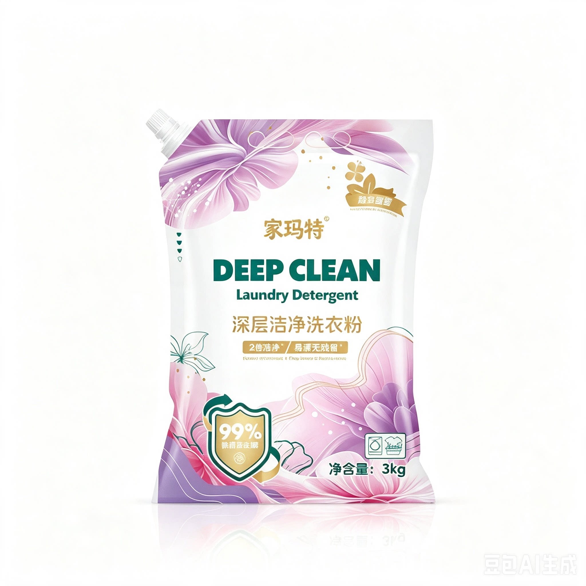 家玛特深层洁净洗衣粉3kg袋装带吸嘴 持久留香家用机洗手洗大包装