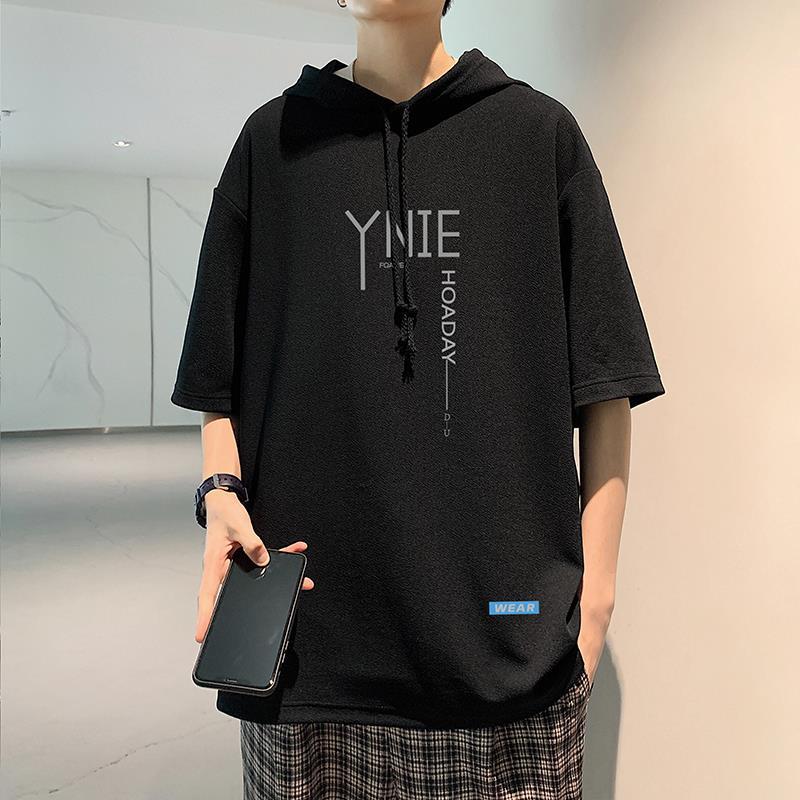 简约百搭连帽短袖t恤男夏