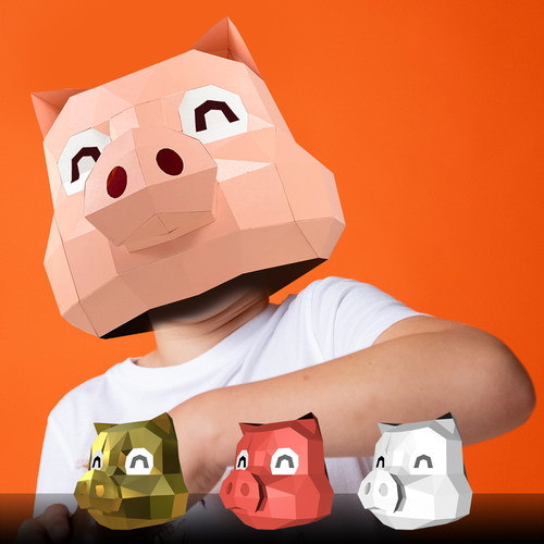 小粉猪头套立体手工折纸儿童玩具