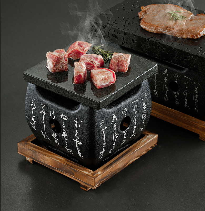 包邮日式料理文字炭烤炉 火山石烧烤酒精炉 高温岩石板烤肉炉茶炉