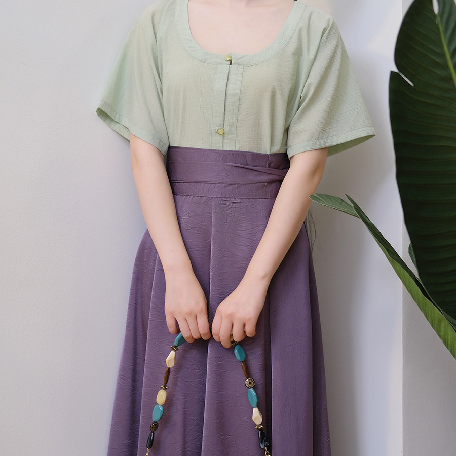华序九章唐制日常汉服鸡心领唐褙子短袖纯色新中式上衣夏季