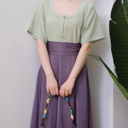 华序九章唐制日常汉服鸡心领唐褙子短袖纯色新中式上衣夏季
