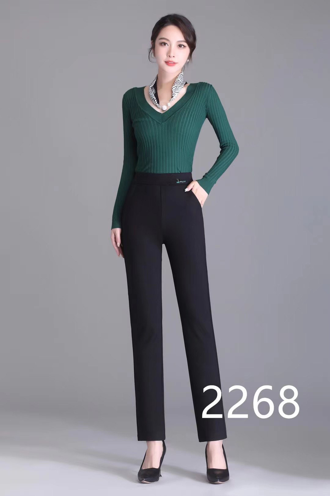 卡里卡女裤2268百搭松紧腰中老年妈妈春秋款直筒长裤宽松大码高腰