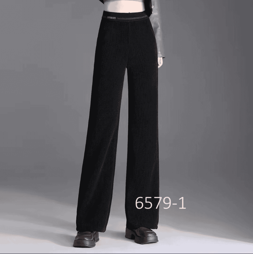 高腰窄版微喇长裤泡泡木棉绒