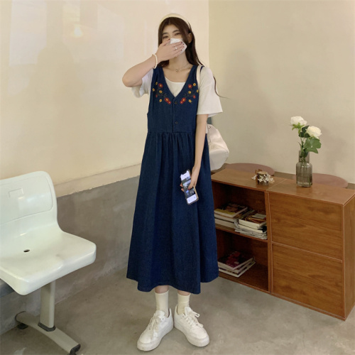 Summer 2022 new French sweet design, waist closing and thin denim skirt dress for women