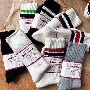 25AW日系工装 休闲舒适百搭中长筒条纹棉袜运动袜潮袜加厚长袜粗针