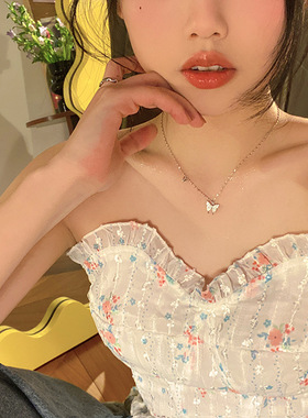 ins闪钻蝴蝶项链小众设计感轻奢大小蝴蝶锁骨链 微镶锆石锁骨链女