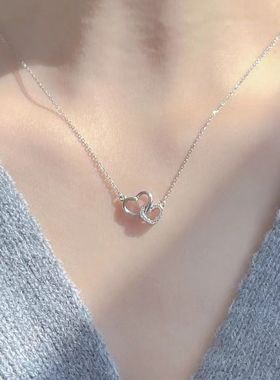 双环爱心女款轻奢小众级设计感爱心锁骨链情人节礼物送女友饰品