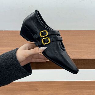 蜻廷牌内增高玛丽珍鞋女2026新款百搭春季乐福小皮鞋高跟通勤单鞋