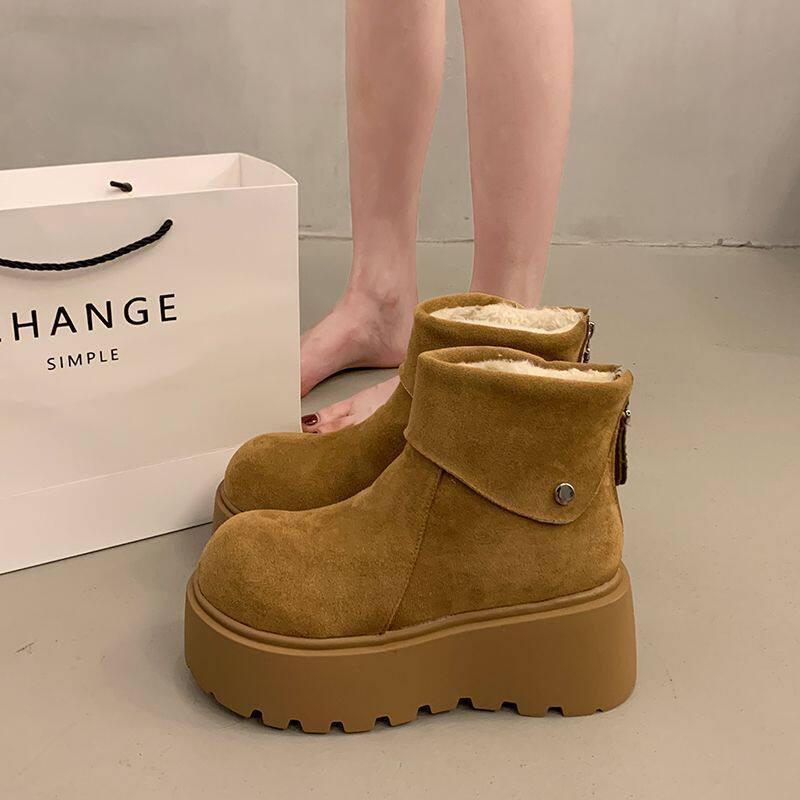 紅啨廷保暖增高厚底雪地靴女2025新款勃肯鞋短靴女加绒东北棉鞋女