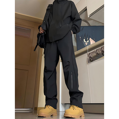 美式硬壳防水冲锋裤男款秋冬加绒伞兵工装裤子直筒户外徒步登山裤