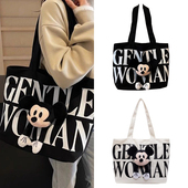 米奇玩偶帆布包女单肩文艺小众大容量托特包大学生上课通勤手提袋