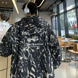 9630冬季 水洗棉迷彩连帽外套印花加棉加厚棉衣男保暖防寒潮男