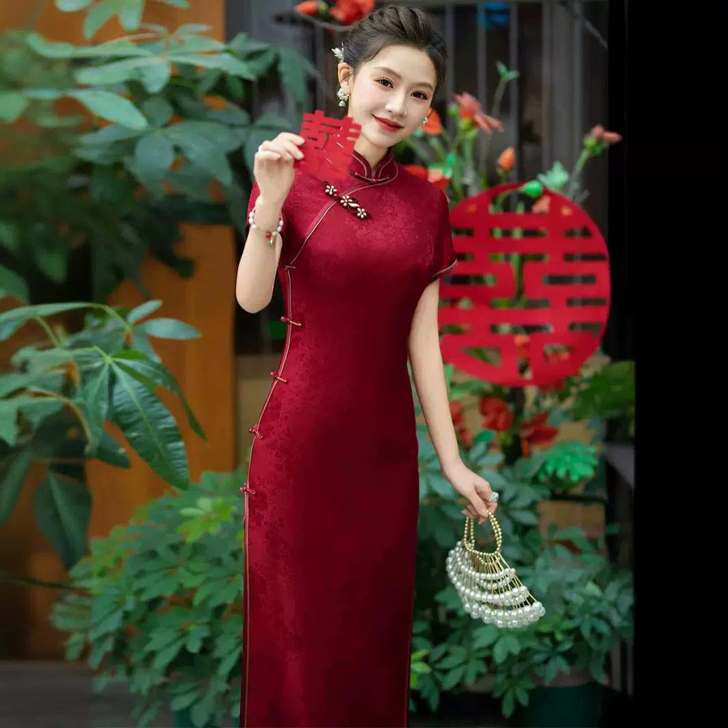 高端新中式桑蚕丝旗袍升学高考妈妈装2026新款真丝喜婆婆婚宴旗袍