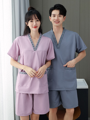 芈竹提花暗条女款汗蒸服情侣男款大码足疗洗浴美容桑拿家居服酒店