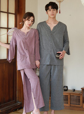 长款艾灸服肩开袖开纯棉男女情侣前后开理疗养生服腿侧开套装刮痧