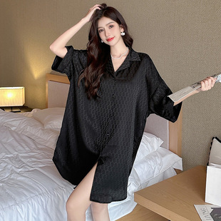 性感睡裙女2026春秋新款男友风衬衫裙夏季冰丝薄款大码睡衣家居服