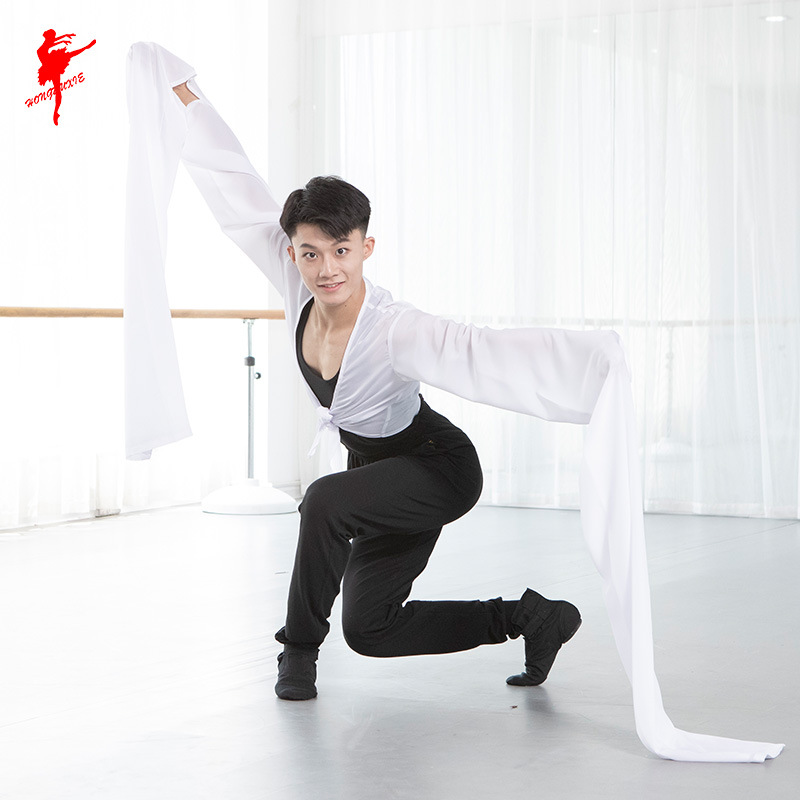 红舞鞋男上衣藏族舞汉服古装水袖戏曲表演民族舞高丝宝紧身运动