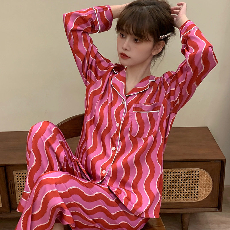 【彩虹条】韩系ins风睡衣女丝绸长袖少女感2026春秋家居服套装