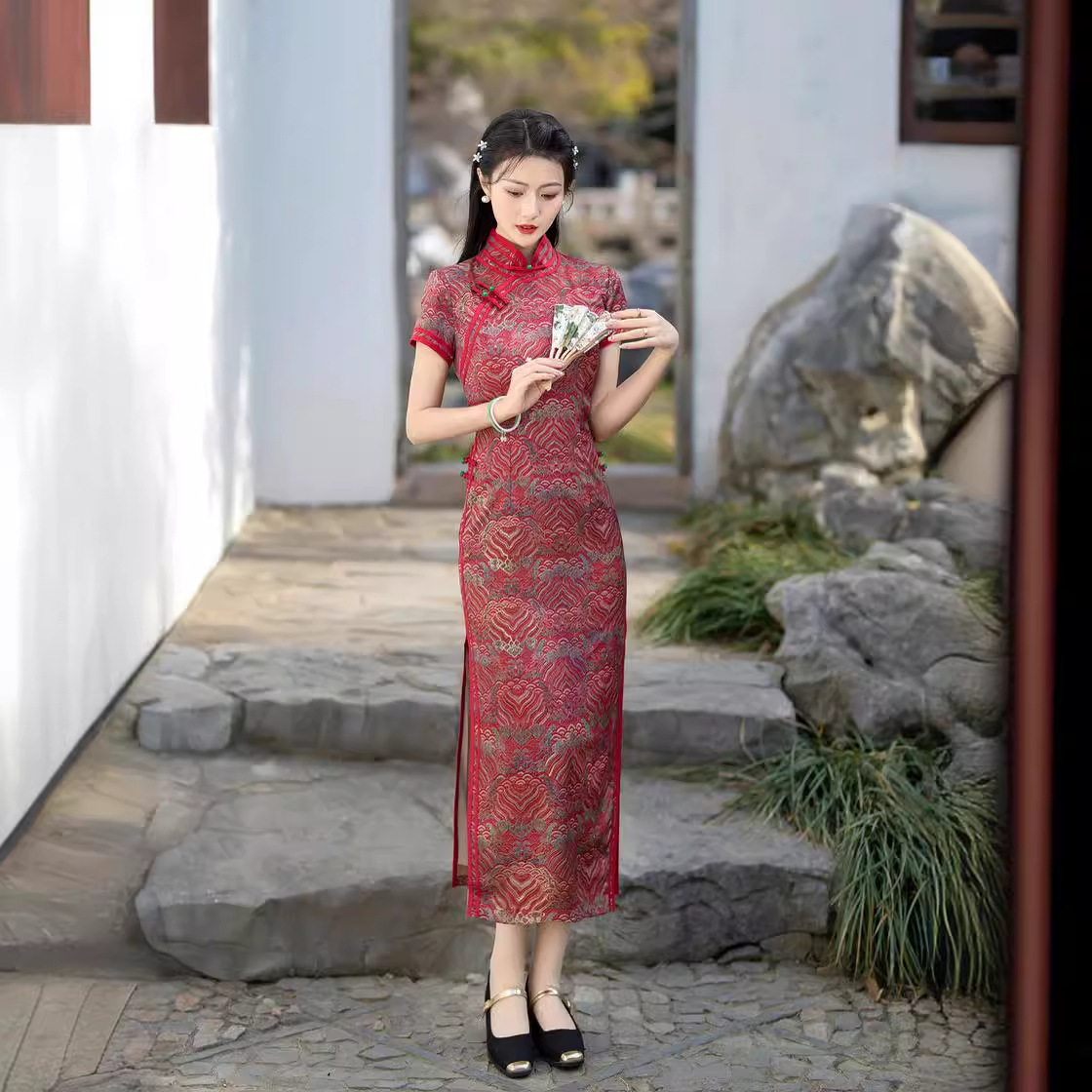 老上海复古国风终老女士大码旗袍2026春夏香云纱烫金礼服连衣裙