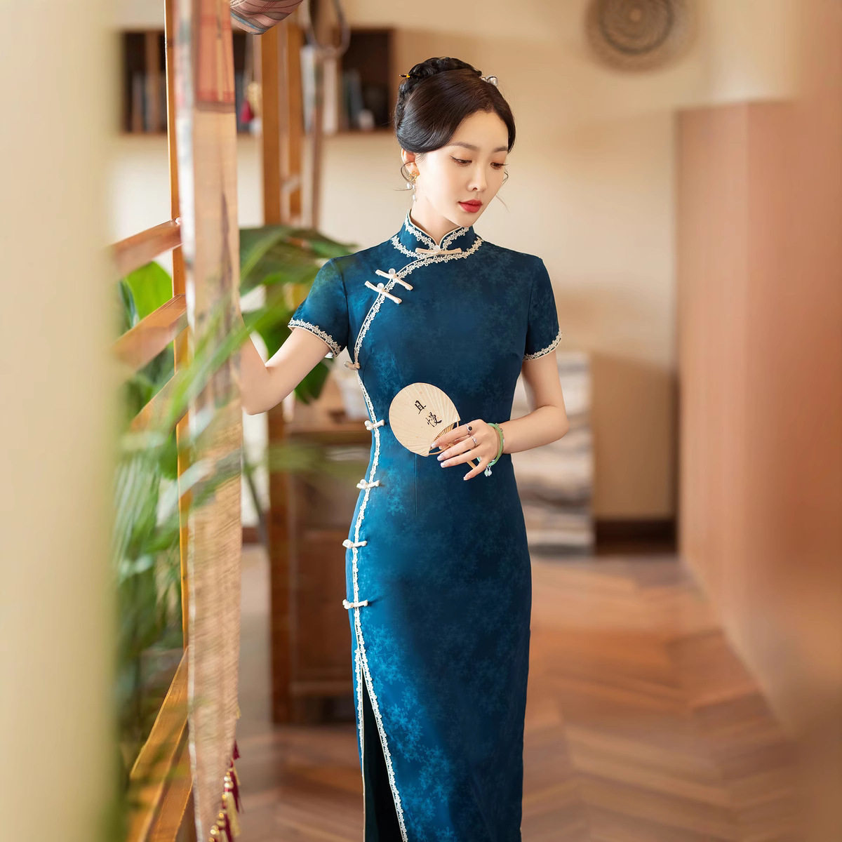 老上海复古国风双面提花长款短袖旗袍2026春夏新款中老年女连衣裙
